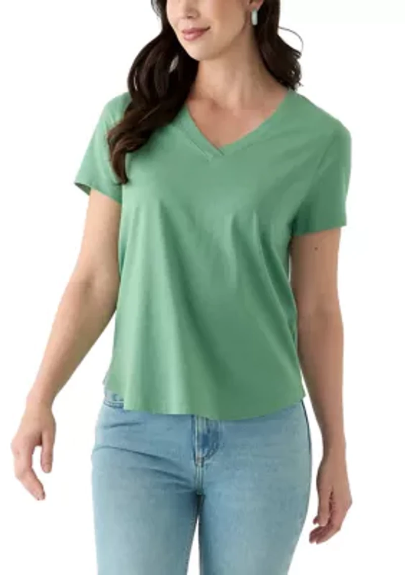 Women's Short Sleeve V-Neck Solid T-Shirt