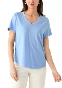 Women's Short Sleeve V-Neck Solid T-Shirt