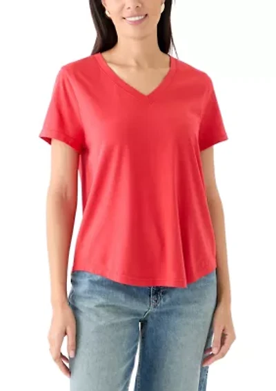 Women's Short Sleeve V-Neck Solid T-Shirt