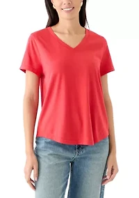 Women's Short Sleeve V-Neck Solid T-Shirt