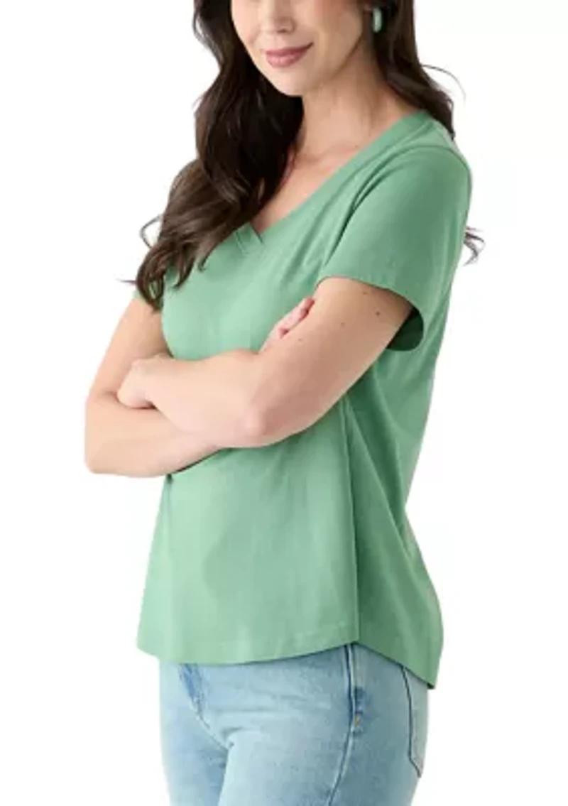 Women's Short Sleeve V-Neck Solid T-Shirt