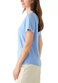 Women's Short Sleeve V-Neck Solid T-Shirt