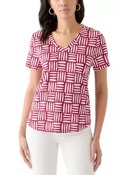 Women's Short Sleeve V-Neck Printed T-Shirt