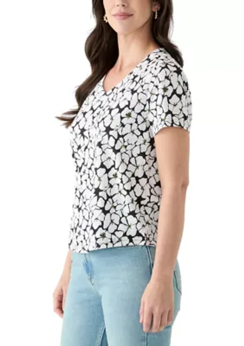 Women's Short Sleeve V-Neck Printed T-Shirt