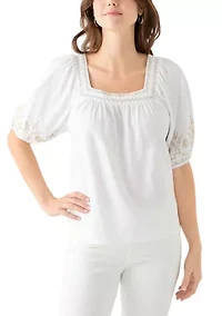 Women's Short Sleeve Embroidered Top