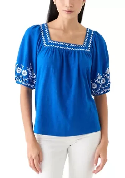 Women's Short Sleeve Embroidered Top