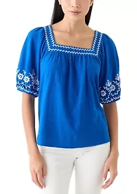 Women's Short Sleeve Embroidered Top