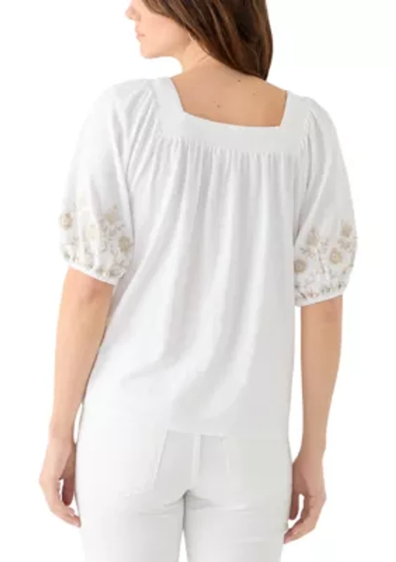 Women's Short Sleeve Embroidered Top