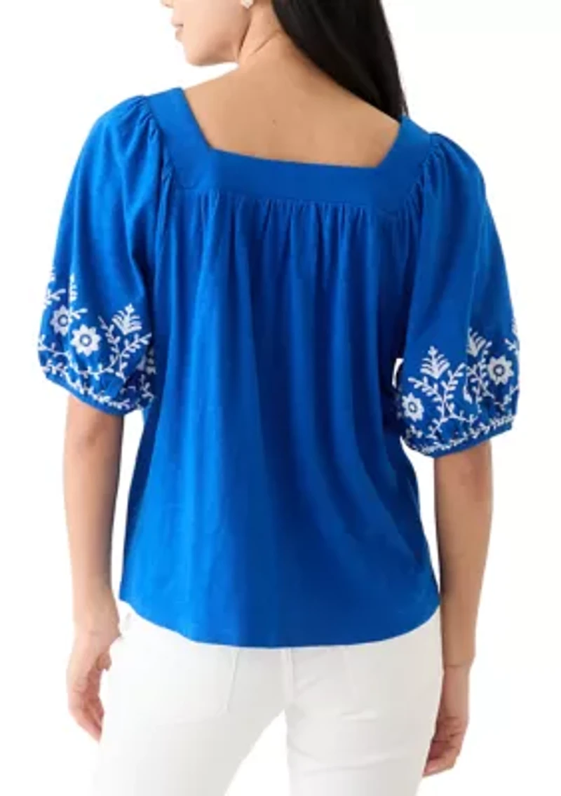 Women's Short Sleeve Embroidered Top