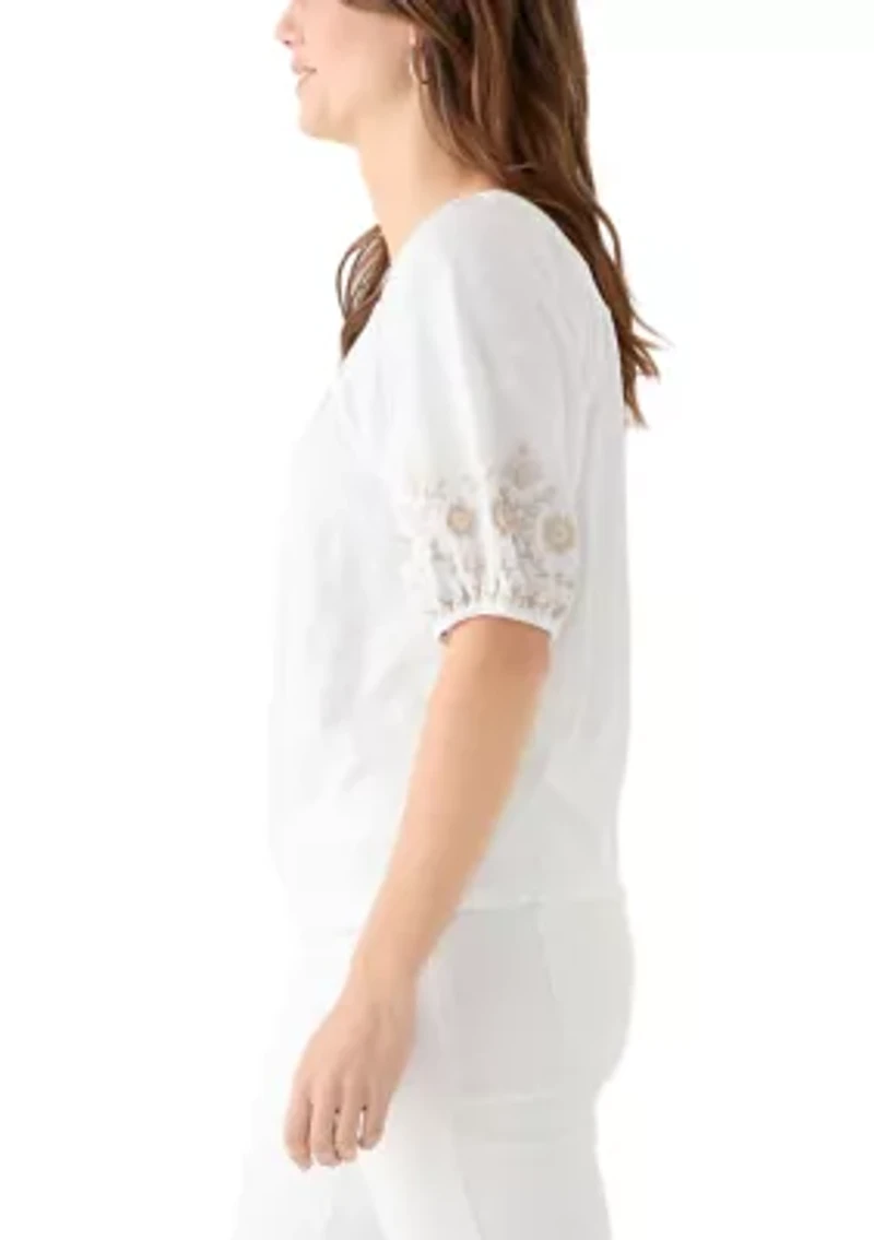 Women's Short Sleeve Embroidered Top