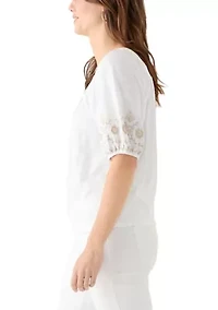 Women's Short Sleeve Embroidered Top