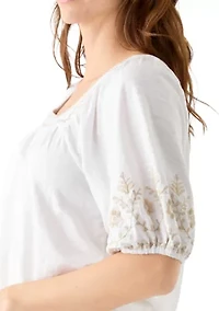 Women's Short Sleeve Embroidered Top