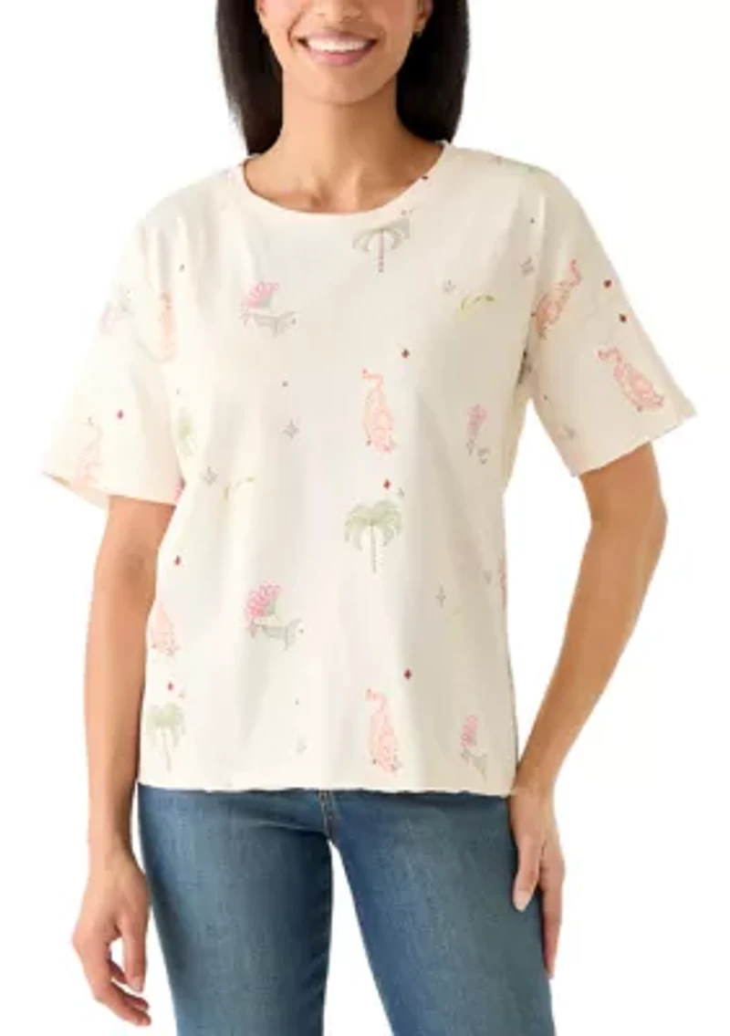 Women's Crew Neck Drop Shoulder Print T-Shirt