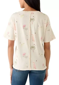 Women's Crew Neck Drop Shoulder Print T-Shirt