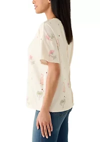 Women's Crew Neck Drop Shoulder Print T-Shirt