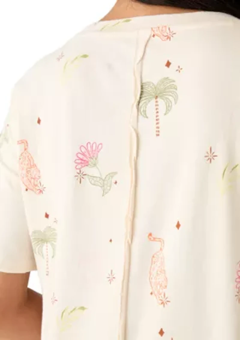 Women's Crew Neck Drop Shoulder Print T-Shirt