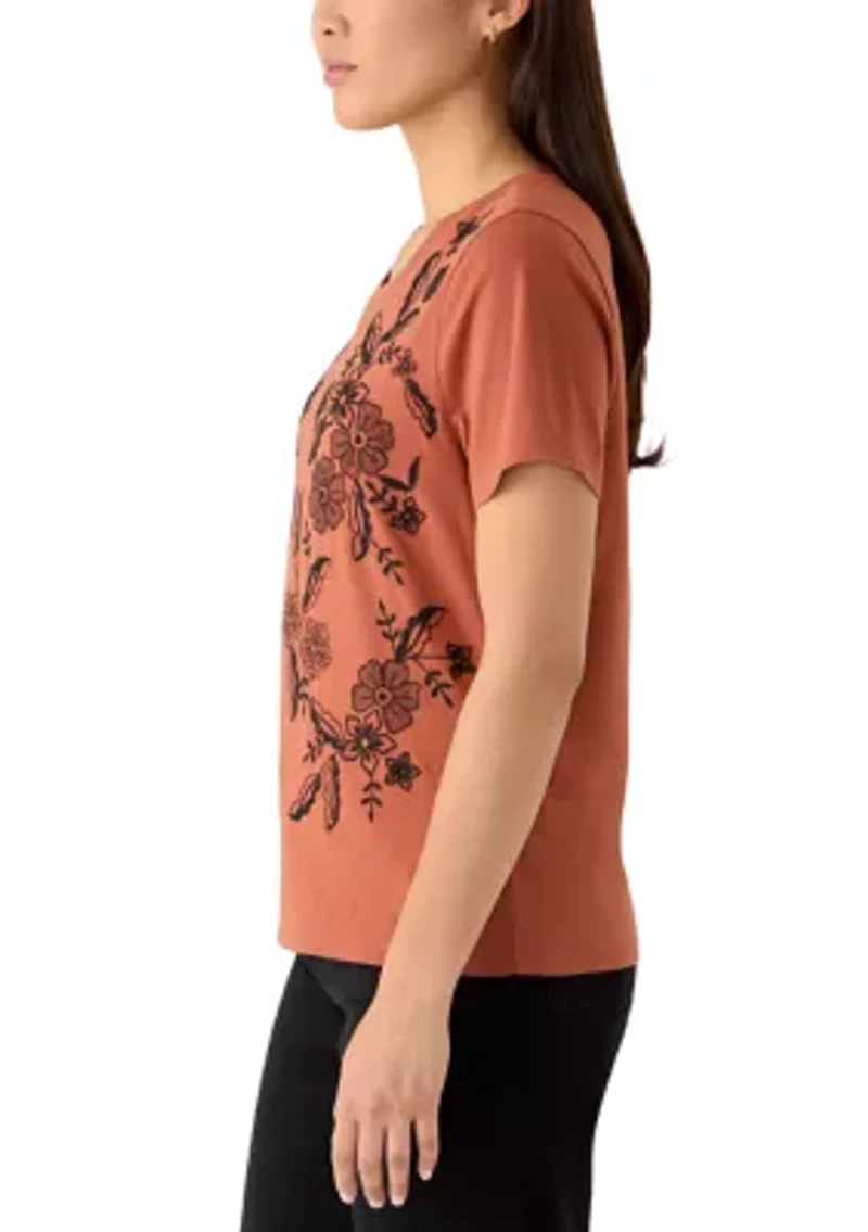 Women's Short Sleeve Embroidered T-Shirt