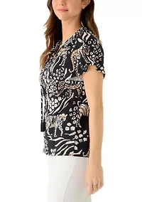 Women's Notch Neck Print Tied Top