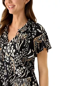 Women's Notch Neck Print Tied Top