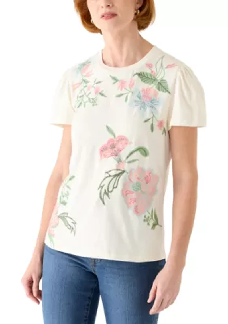 Women's Puff Sleeve Embroidered T-Shirt