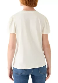 Women's Puff Sleeve Embroidered T-Shirt