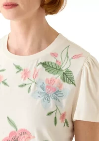 Women's Puff Sleeve Embroidered T-Shirt