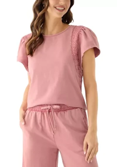 Women's Short Flutter Sleeve Crochet Top