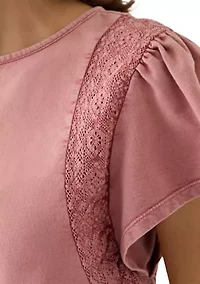 Women's Short Flutter Sleeve Crochet Top