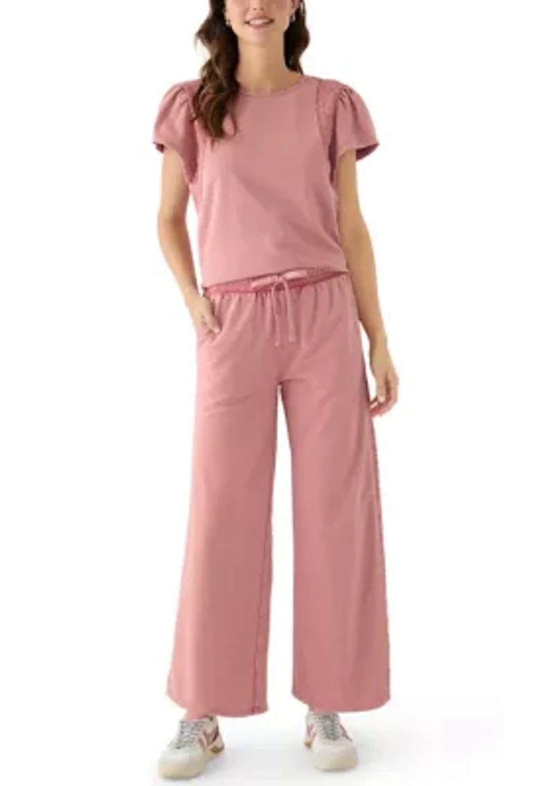 Women's Short Flutter Sleeve Crochet Top