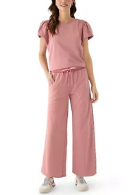 Women's Short Flutter Sleeve Crochet Top