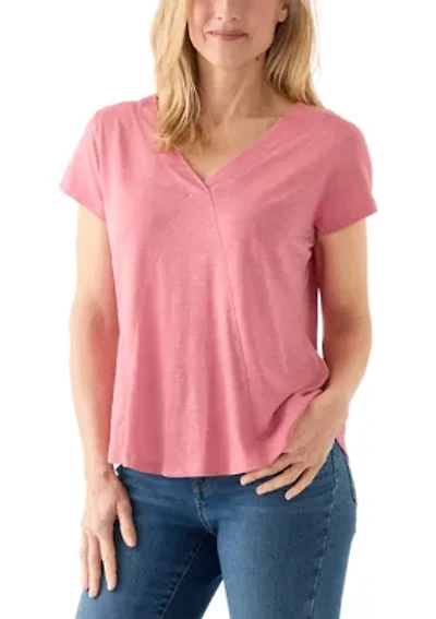 Women's Short Sleeve V-Neck Tee with Neck Detail