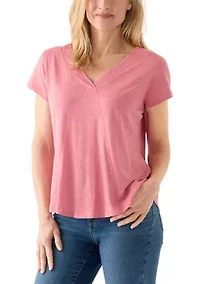 Women's Short Sleeve V-Neck Tee with Neck Detail