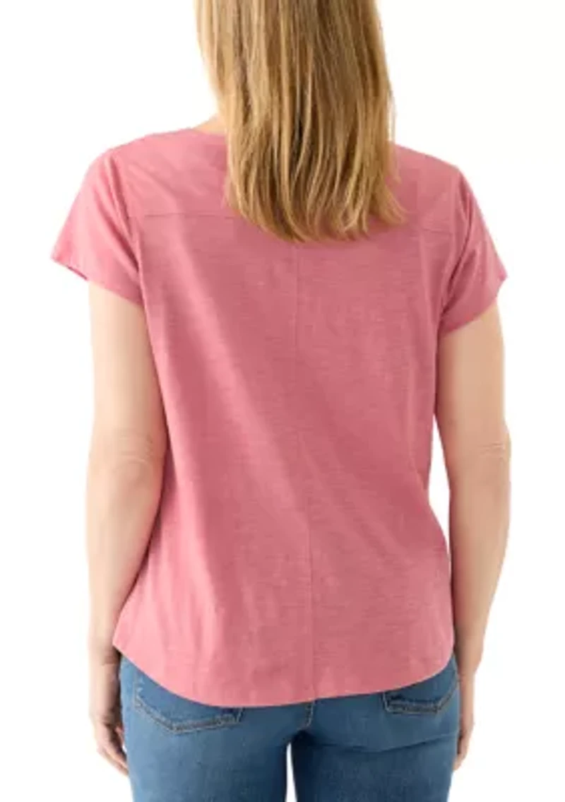 Women's Short Sleeve V-Neck Tee with Neck Detail