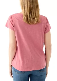 Women's Short Sleeve V-Neck Tee with Neck Detail