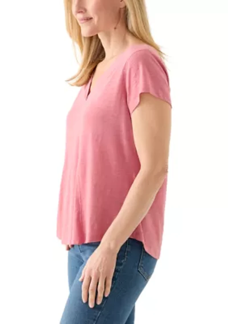 Women's Short Sleeve V-Neck Tee with Neck Detail