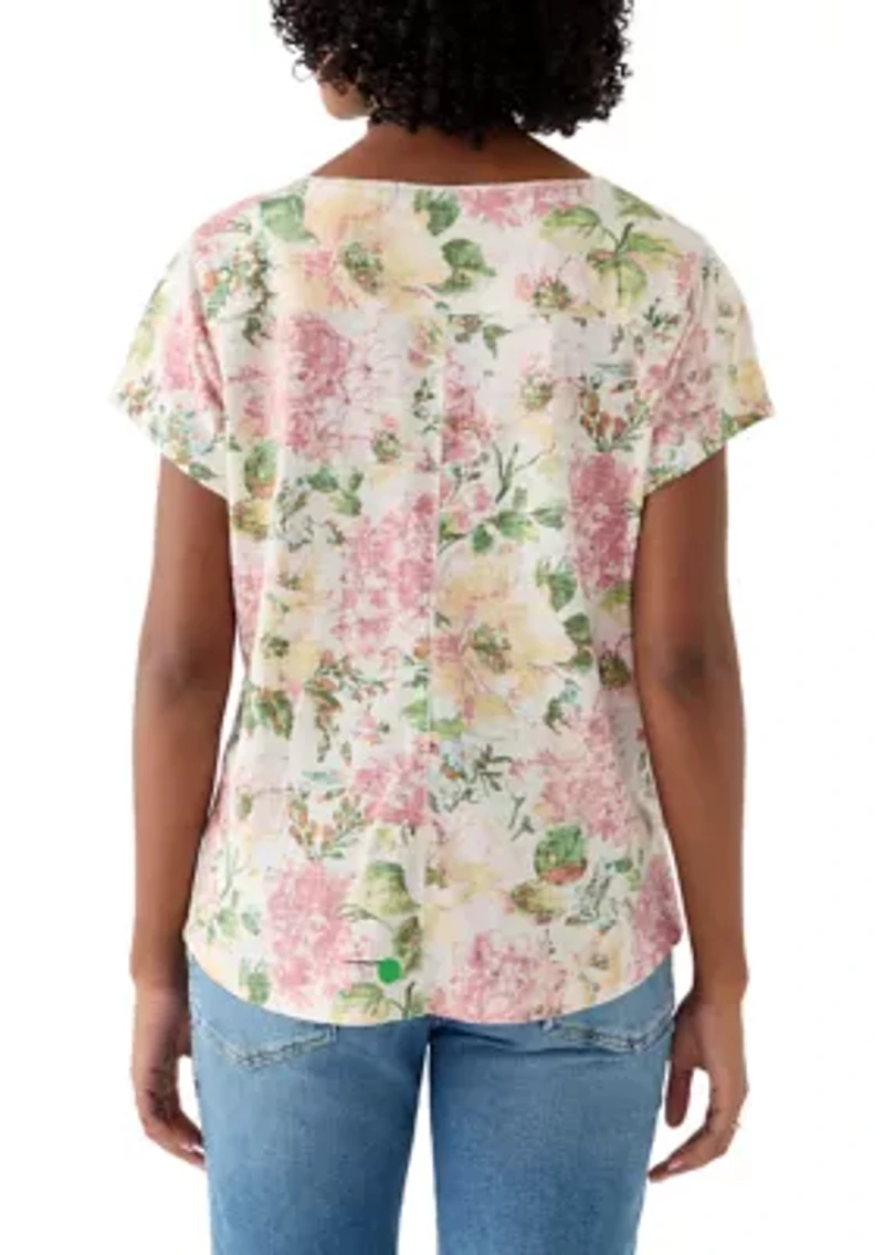 Women's Short Sleeve V-Neck Tee with Printed Neck Detail