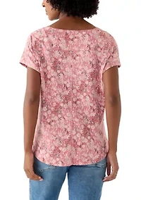 Women's Short Sleeve V-Neck Tee with Printed Neck Detail