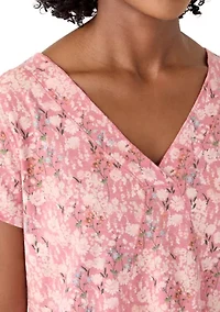 Women's Short Sleeve V-Neck Tee with Printed Neck Detail