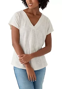 Women's Short Sleeve V-Neck Tee with Heathered Neck Detail