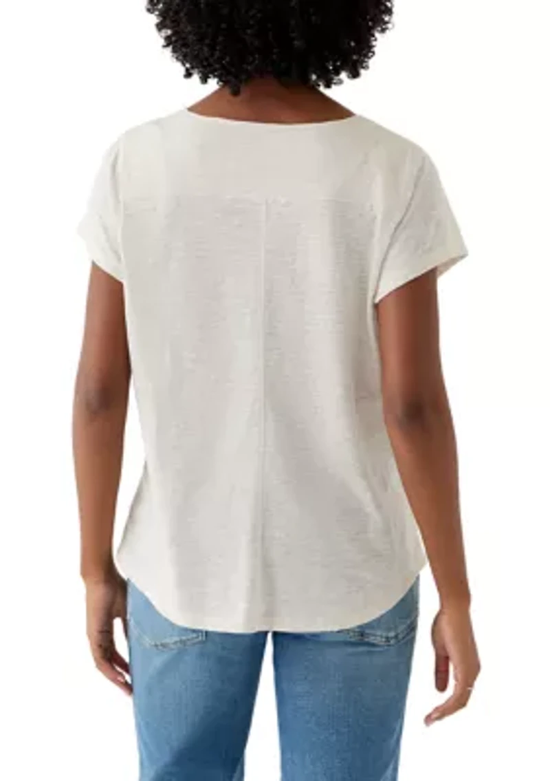 Women's Short Sleeve V-Neck Tee with Heathered Neck Detail