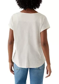 Women's Short Sleeve V-Neck Tee with Heathered Neck Detail