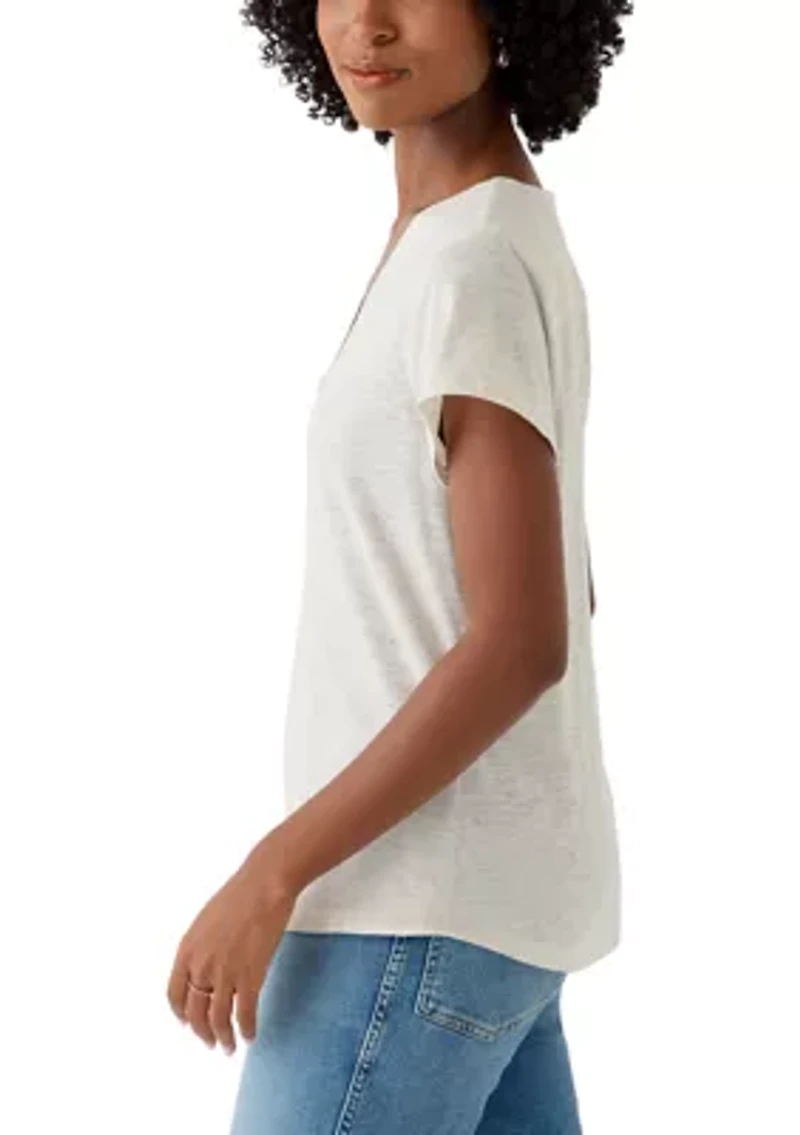 Women's Short Sleeve V-Neck Tee with Heathered Neck Detail
