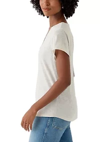 Women's Short Sleeve V-Neck Tee with Heathered Neck Detail