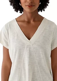 Women's Short Sleeve V-Neck Tee with Heathered Neck Detail