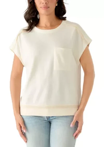 Women's Crochet Trim Short Sleeve Sweatshirt