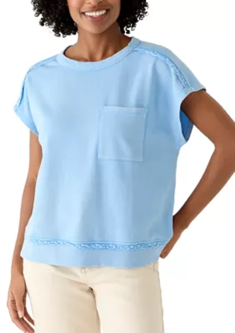 Women's Crochet Trim Short Sleeve Sweatshirt