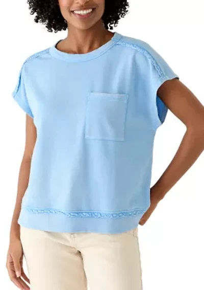 Women's Crochet Trim Short Sleeve Sweatshirt