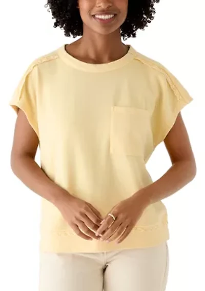 Women's Crochet Trim Short Sleeve Sweatshirt