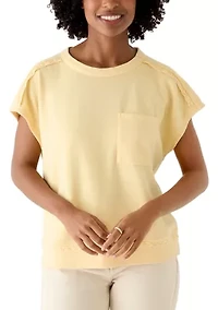 Women's Crochet Trim Short Sleeve Sweatshirt