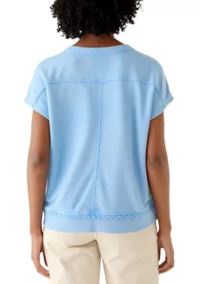 Women's Crochet Trim Short Sleeve Sweatshirt